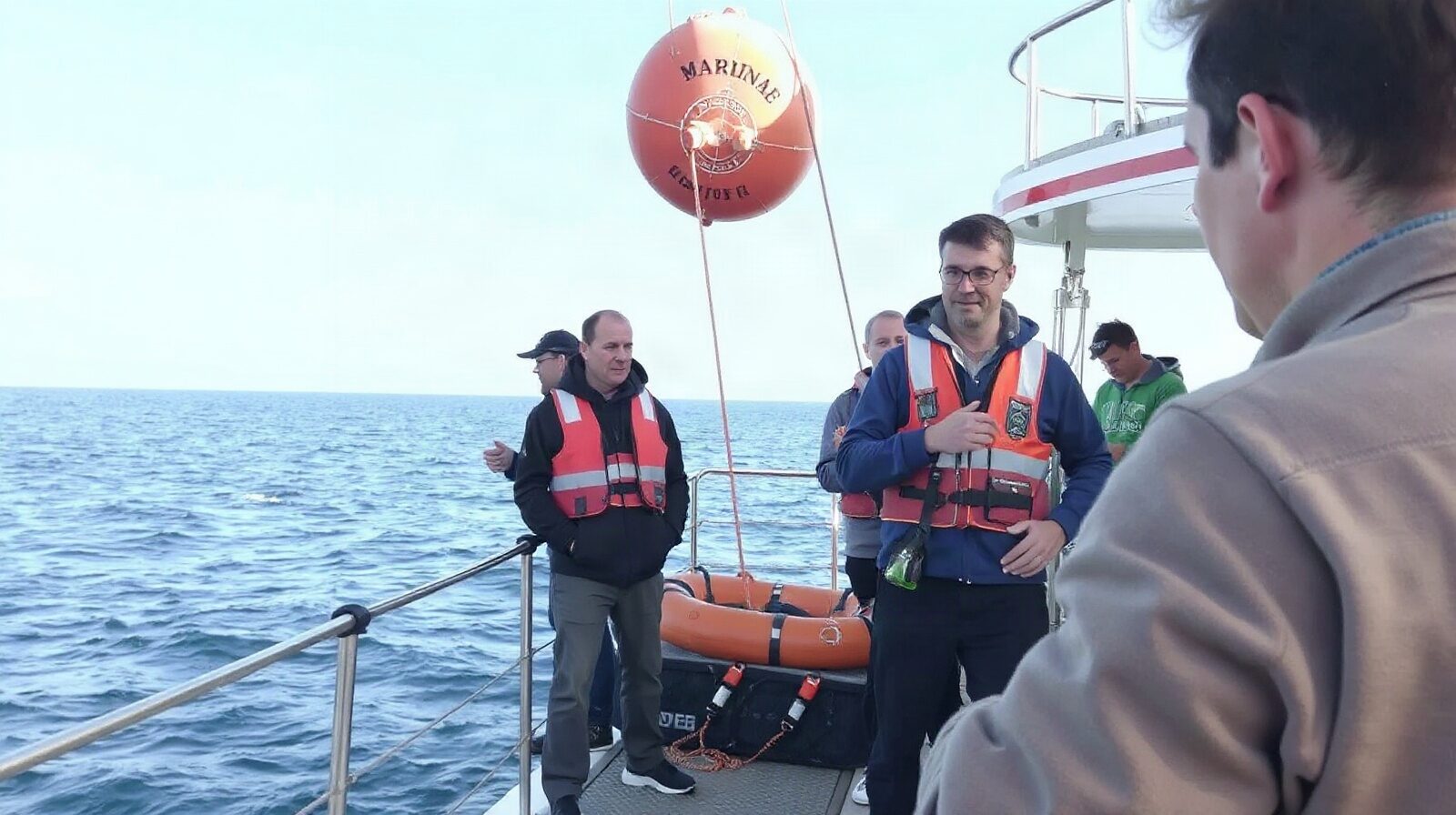 Matériel de sécurité étalé sur le pont avant une sortie en mer